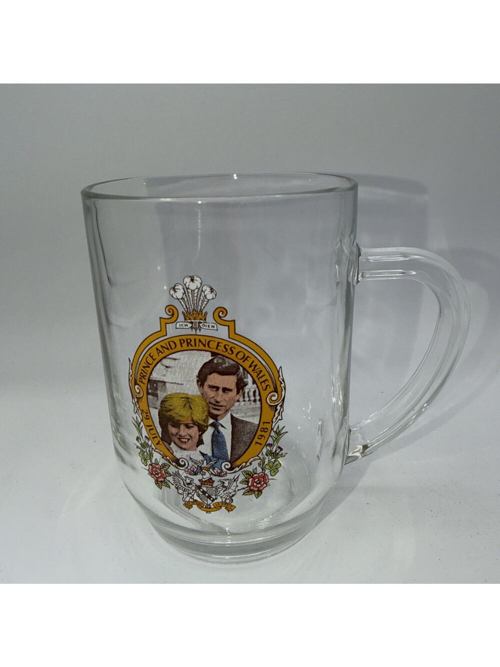 Royal Wedding Prince Charles & Lady Diana Glass Wedding Mug vintage France